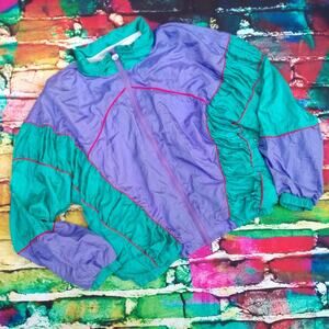 Vintage Olympic Exposure Track Jacket Purple Teal Windbreaker size Medium